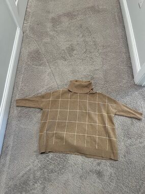 Loft XSP Cozy Camel Windowpane Turtleneck Sweater